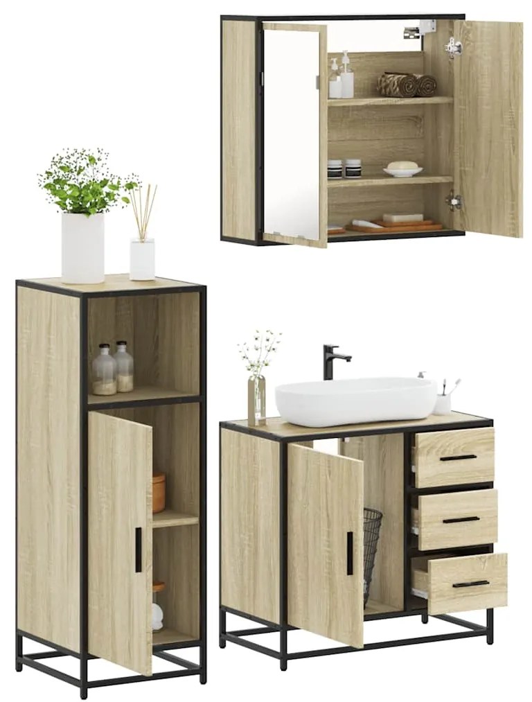 Set Mobili Da Bagno 3 Pz Rovere Sonoma İn Legno Multistrato /