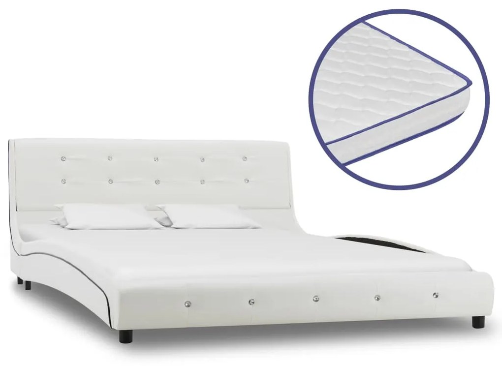 Letto con materasso memory foam bianco in similpelle 140x200 cm