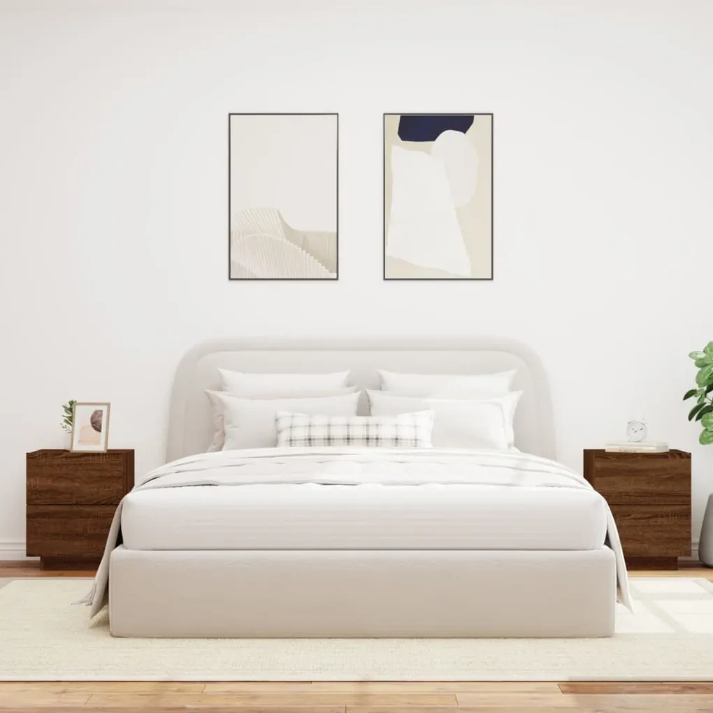 Comodini con luci led 2pz rovere marrone in legno multistrato