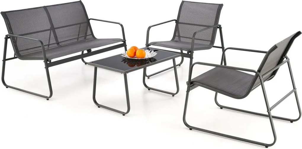 Set da giardino Conor panchina due posti + 2 poltrone + tavolino in grigio scuro
