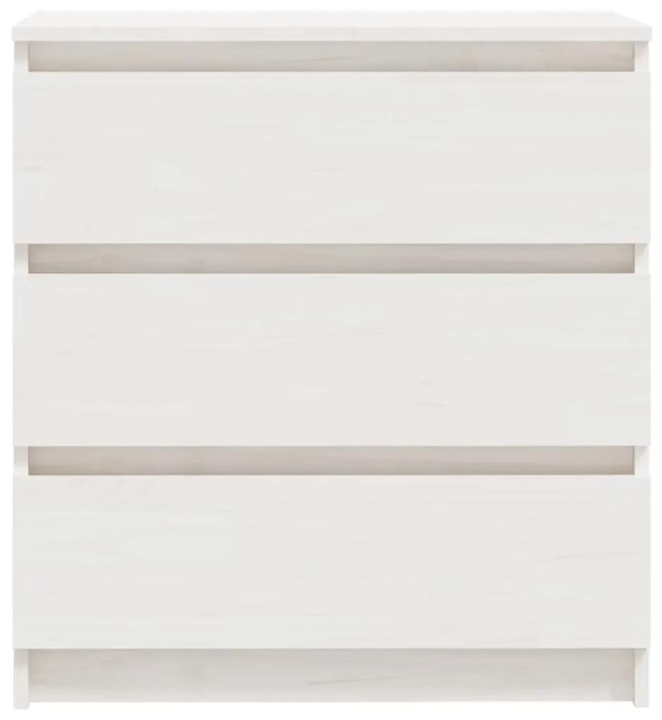 Comodino bianco 60x36x64 cm in legno massello di pino