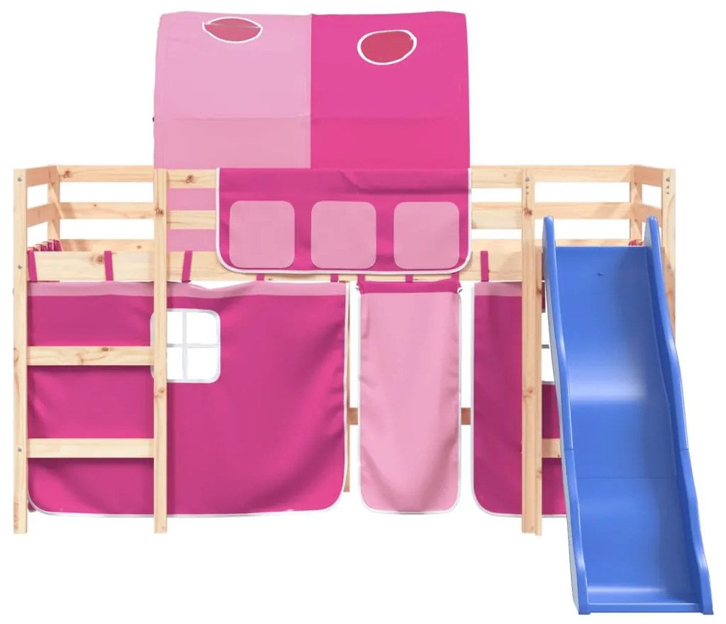 Letto a soppalco con tunnel bambini rosa 90x190cm massello pino