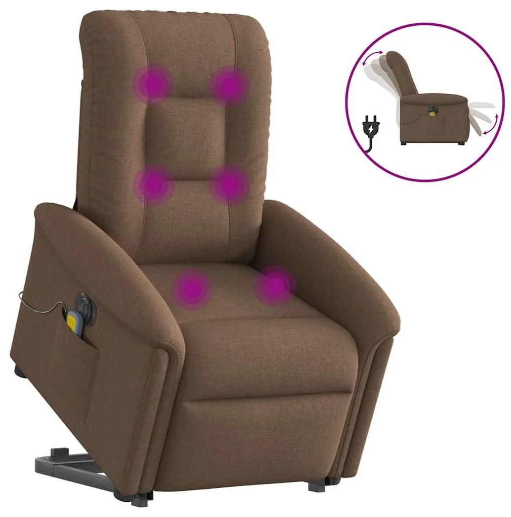 Poltrona Alzapersona Massaggiante Elettrica Marrone Tessuto /
