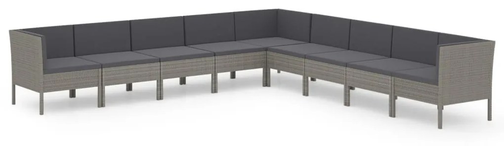 Set divani da giardino 9 pz con cuscini in polyrattan grigio