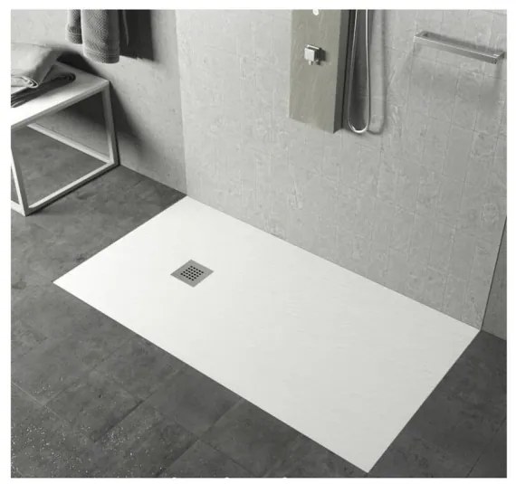 Piatto doccia in mineralmarmo 80x100 cm bianco effetto pietra con griglia e piletta sifonata