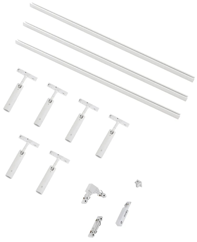 Sistema di illuminazione a binario moderno con 6 faretti bianchi monofase - Slimline Uzzy