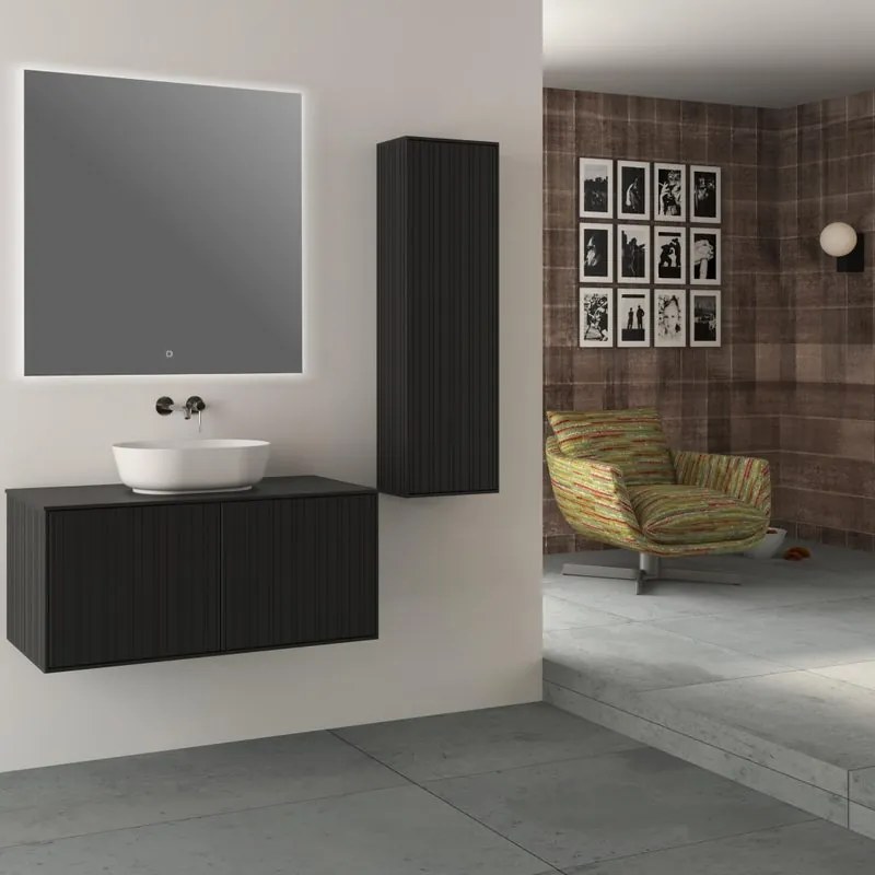 Colonna per mobile bagno Domino di Baden Haus 1 anta P 20 x L 35 x H 115 cm nero opaco pvc cannettato