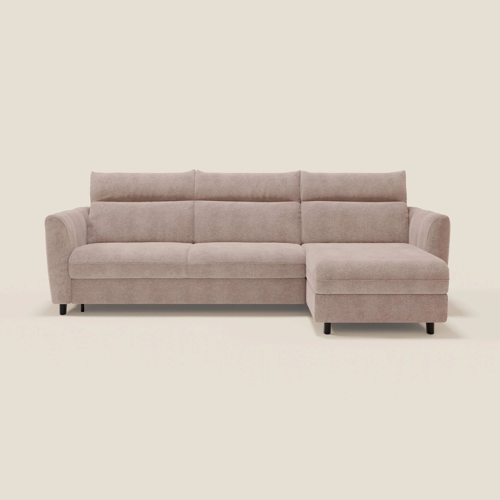 Peonia divano letto angolare con Penisola Contenitore - Materasso H18 cm in Bouclé Impermeabile T07 rosa