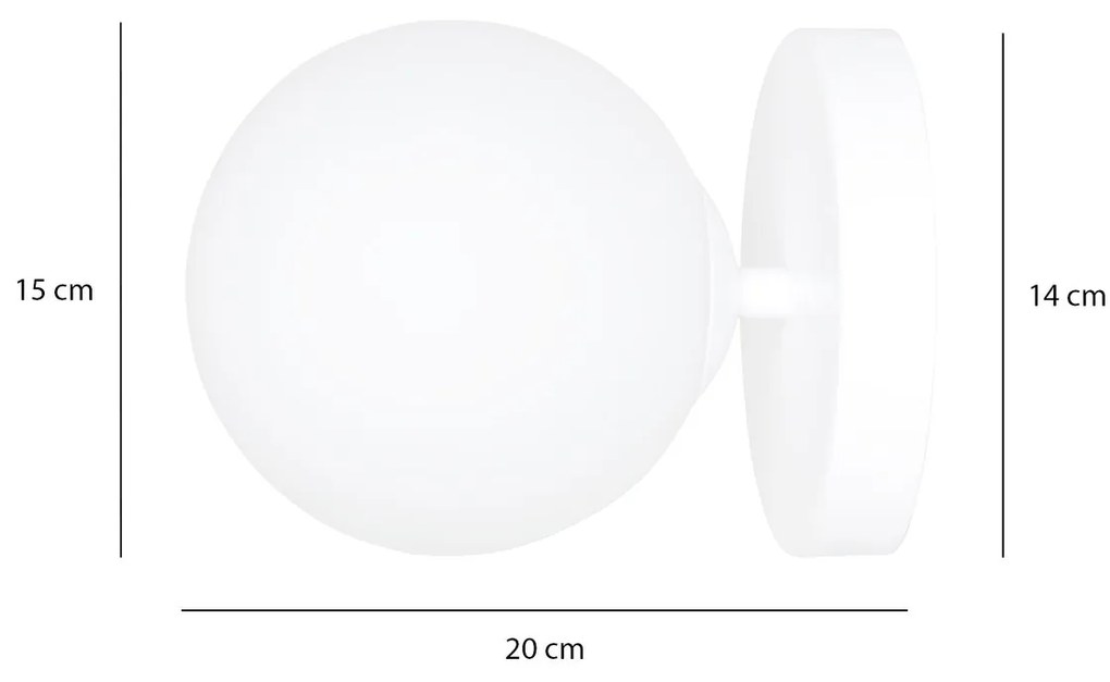 Applique 1 Luce Kalf In Acciaio Bianco A Bracci E Sfera In Vetro Opalino