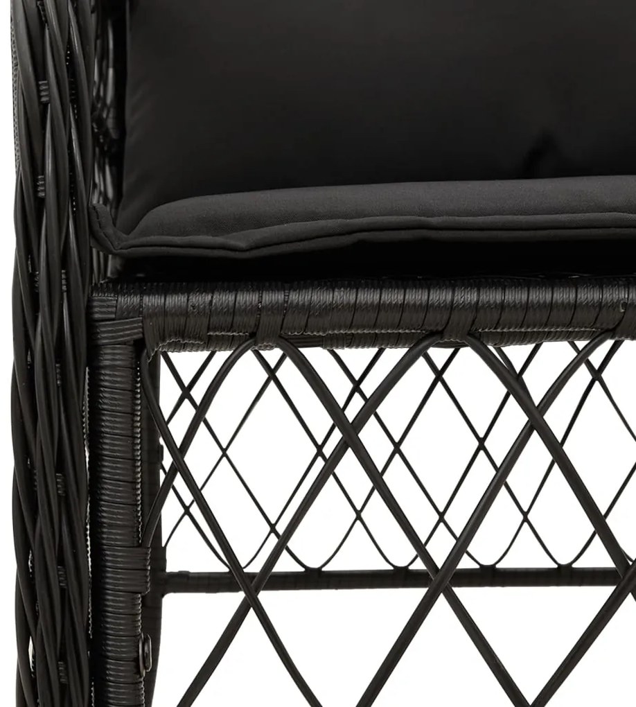 Set da pranzo da giardino 7 pz nero con cuscini in polyrattan