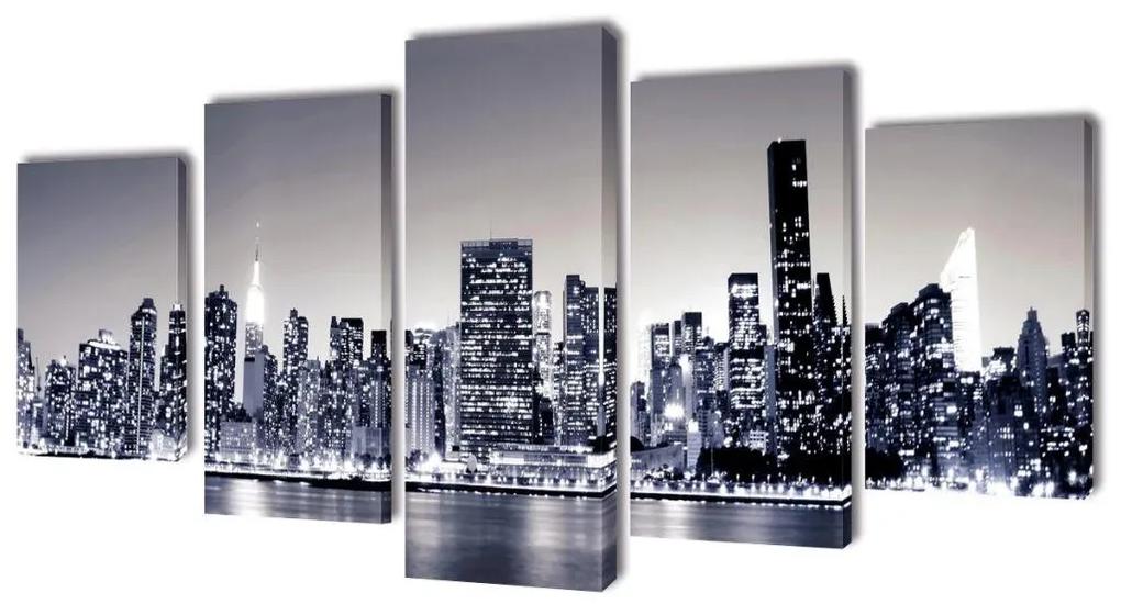 5 pz Stampa su Tela da Muro Panorama New York Monocromatico 100 x 50cm