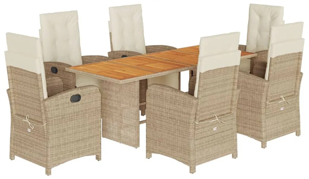 Set da pranzo da giardino 7 pz con cuscini beige in polyrattan