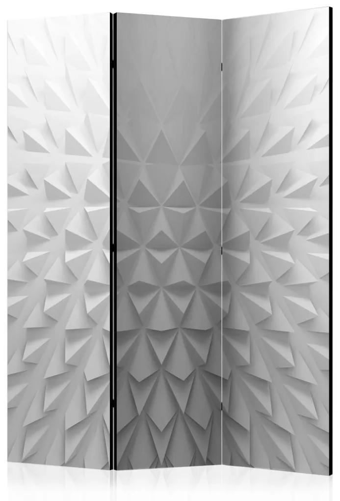 Paravento design Tetraedri (3 pannelli) - astrazione geometrica in bianco