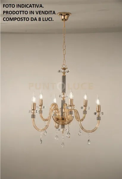 Lampadario dido 8 luci ambra e oro attacco e14 d.83cm
