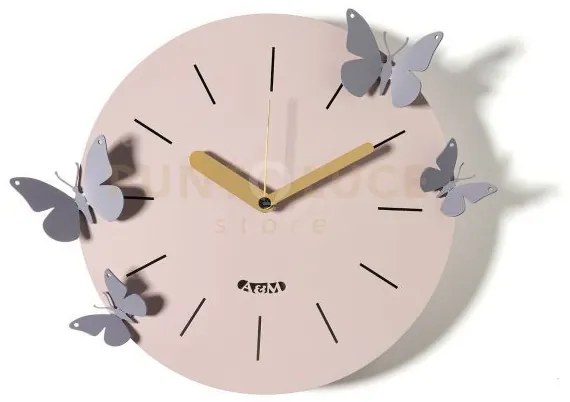 Orologio con farfalle battito ali gelso ,glicine in ferro 30cm