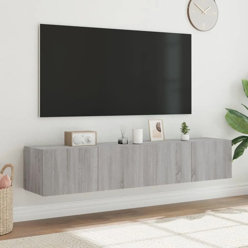 Mobili tv a parete con luci led 2pz grigio sonoma 80x35x31 cm