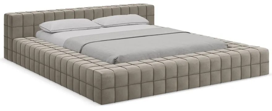 Letto matrimoniale imbottito tortora con griglia 140x200 cm Akela - Makamii