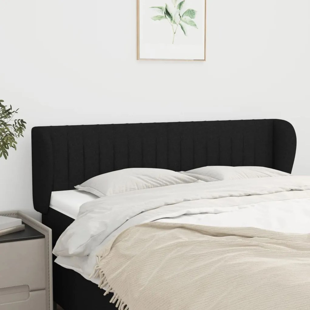 Testiera Ad Orecchio Nera 147x23x78/88 Cm İn Tessuto /
