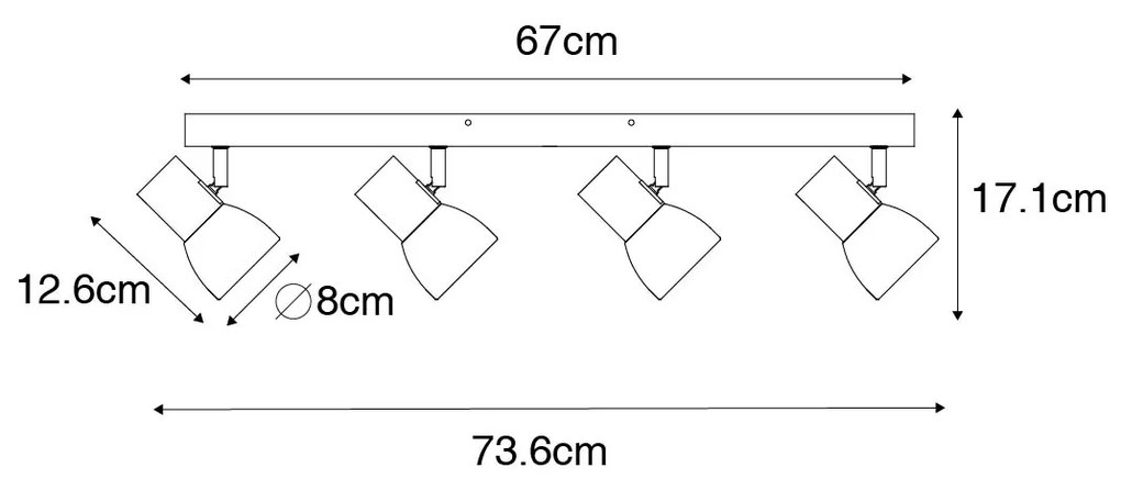 Faretto da soffitto in legno con bianco regolabile 4 luci - Thorin