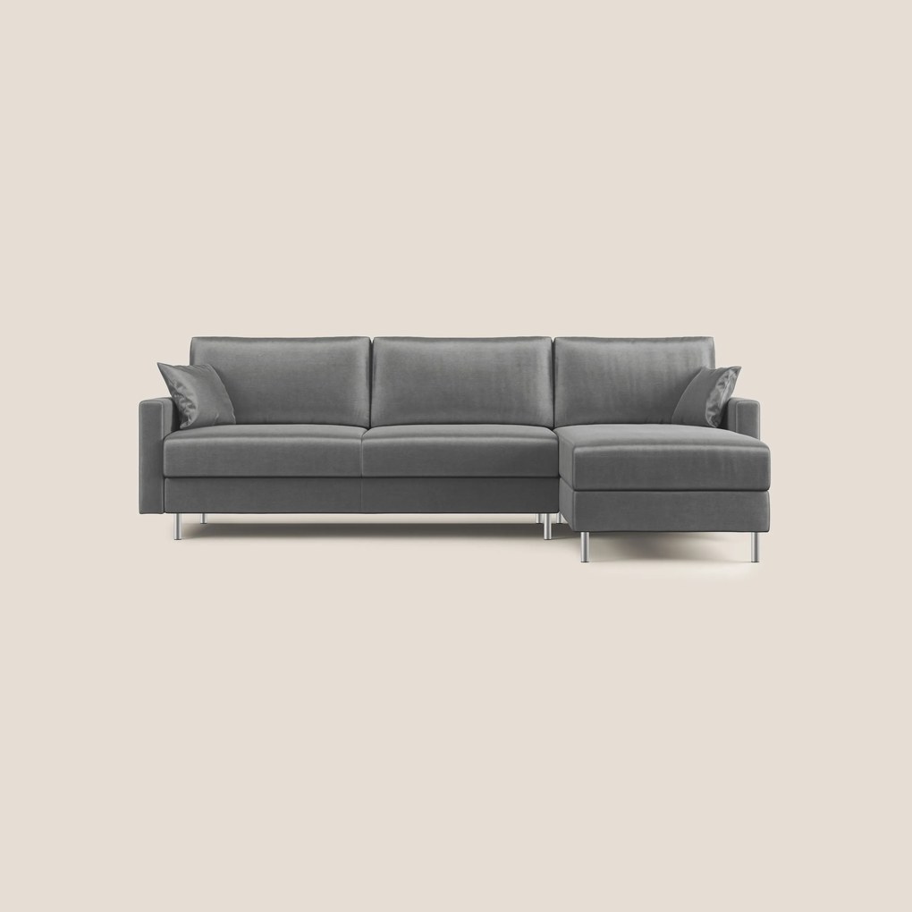 Andromeda divano letto angolare in velluto morbido impermeabile T01 grigio 250 cm sinistro (mat. 120x197)