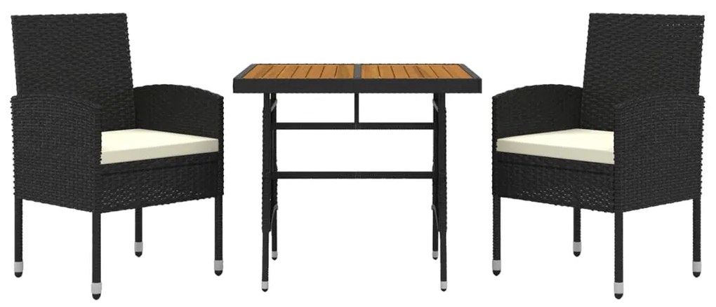 Set da pranzo per giardino 3 pz in polyrattan nero