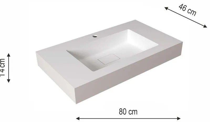 Lavabo integrale a incasso rettangolare L 80.5 x H 14.4 x P 46 cm in resina bianco opaco