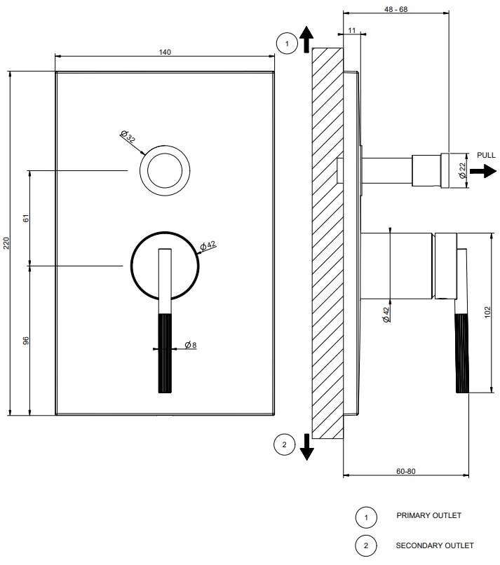 Parte esterna miscelatore a parete 2 vie con deviatore automatico cromo parte incasso non inclusa ingranaggio 63577 gessi