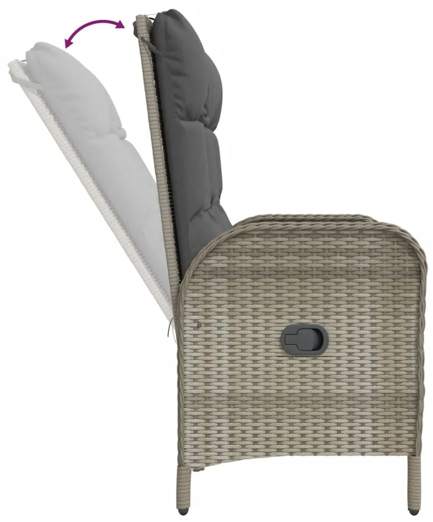 Set da pranzo da giardino 2 pz con cuscini in polyrattan grigio