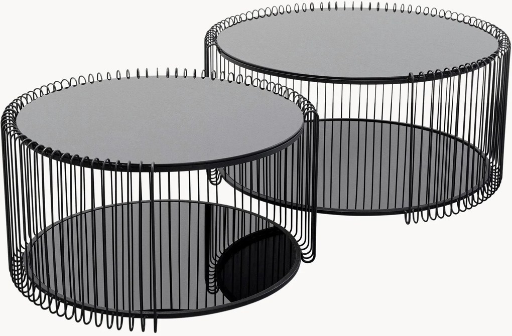 Set di 2 tavolini da salotto con piano in vetro Wire Double