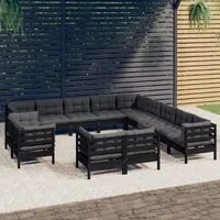 Set Divani da Giardino 13 pz con Cuscini Neri Massello di Pino cod mxl 42570