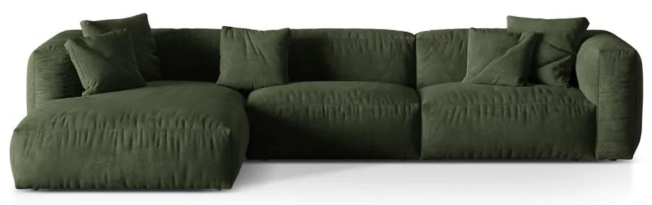 Divano angolare componibile verde (con penisola a sinistra/con chaise lounge) con rivestimento in velluto Martina – Micadoni