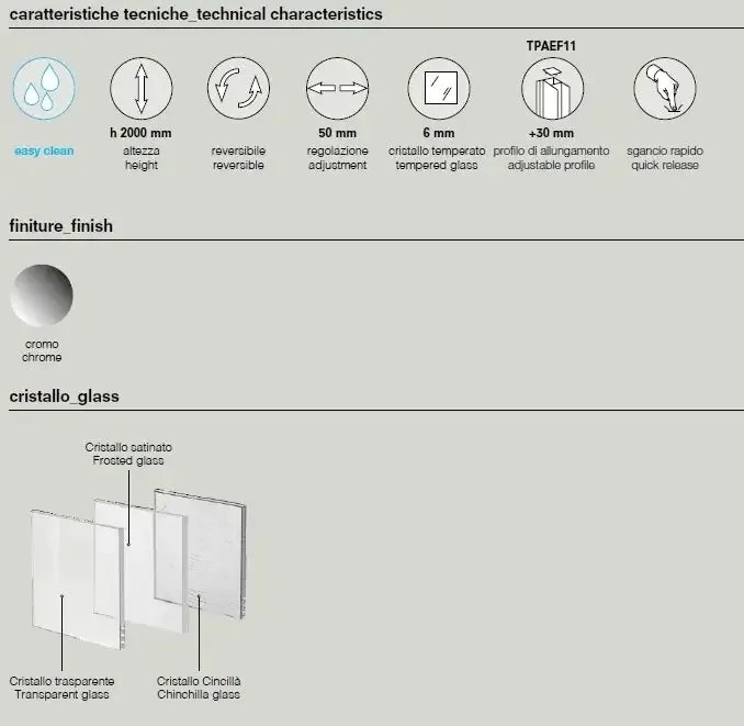 Box Doccia H200 Trasparente Anticalcare Apertura Scorrevole Centrale