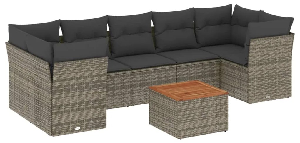 Set Divano da Giardino 8 pz con Cuscini Grigio in Polyrattan