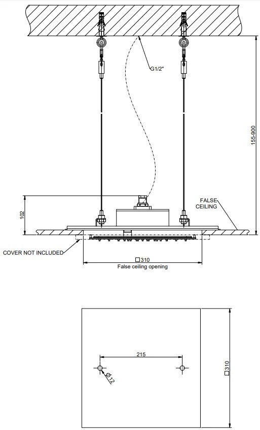 Soffione doccia 35x35 a controsoffitto con funzione pioggia mirror steel shower system 57801 gessi