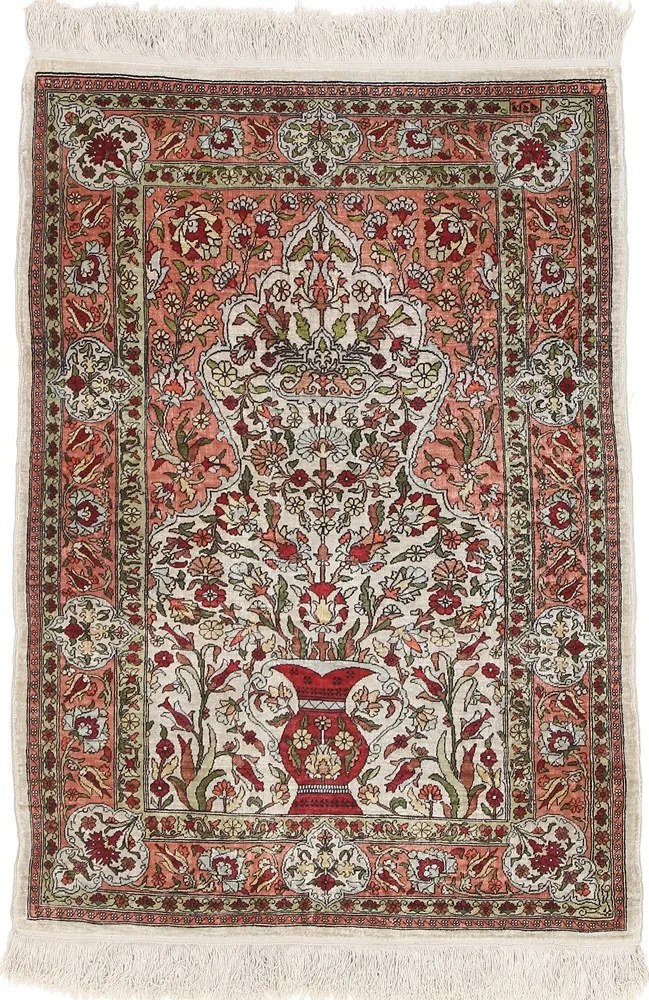 Hereke Tappeto 90x70 Rosa (Tacchino) Annodato A Mano