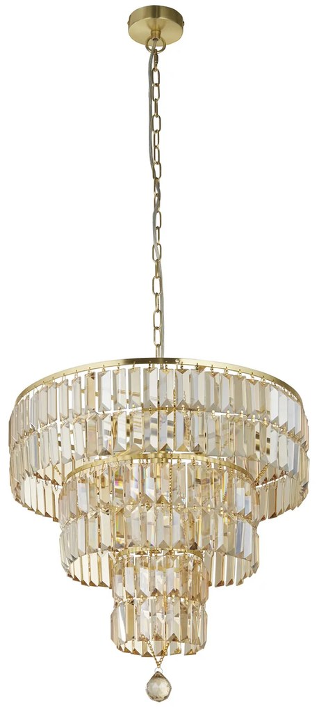 Lampadario Classico Impero Acciaio Ottone Vetro 5 Luci E14