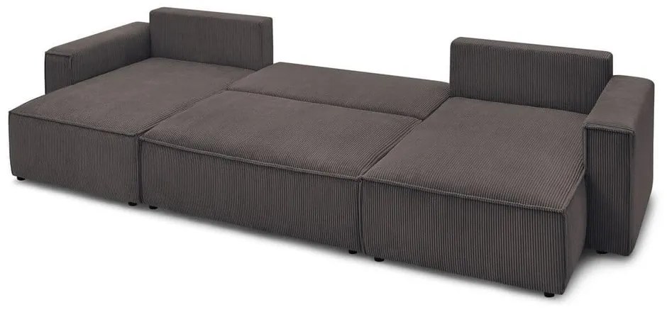 Divano angolare grigio tortora allungabile (a U) con rivestimento in velluto a coste Nihad – Bobochic Paris