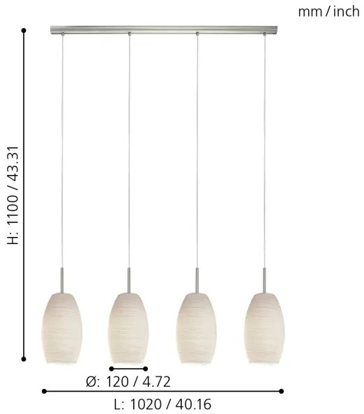 Eglo 97587 - Lampadario a sospensione con filo BATISTA 3 4xE27/40W/230V