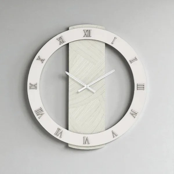 Orologio SCOTT rotondo D60 cm in legno rivestito con parato e dettagli Argento