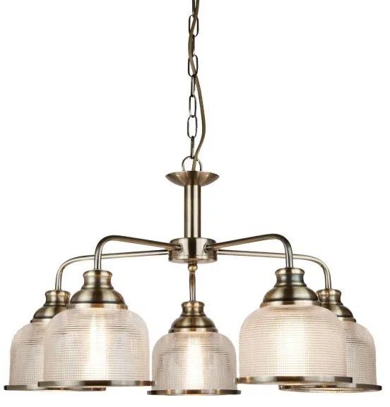 Bistro ii 5lt pendant - ottone antico e vetro stile holophane