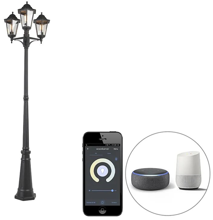 Lanterna da esterno intelligente nera 3 luci incl. Wifi ST64 - New Orleans