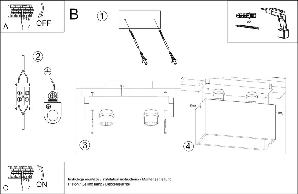 Applique Rettangolare da soffitto 2xGU10 QUAD in alluminio