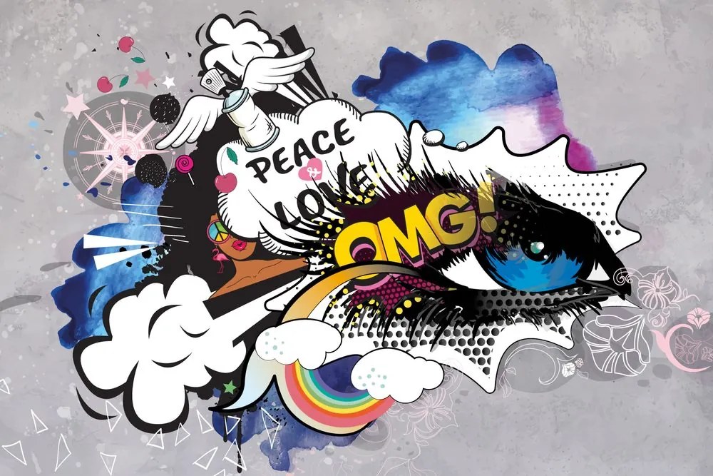 Carta da parati – Occhio graffiti su sfondo grigio