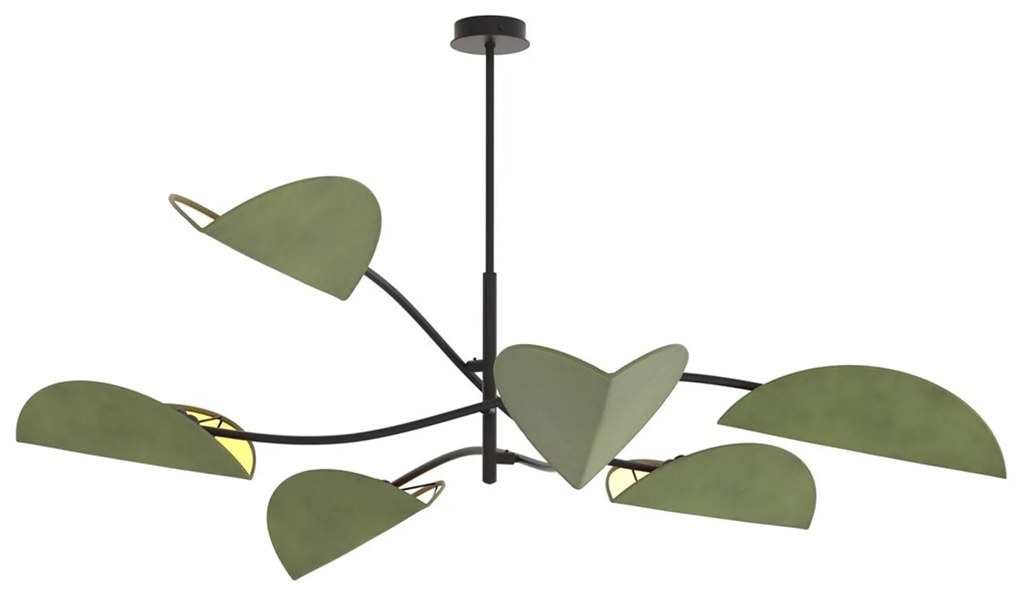 Plafoniera Moderna Ares Acciaio Nero Verde 6 Luci E14 Ip20