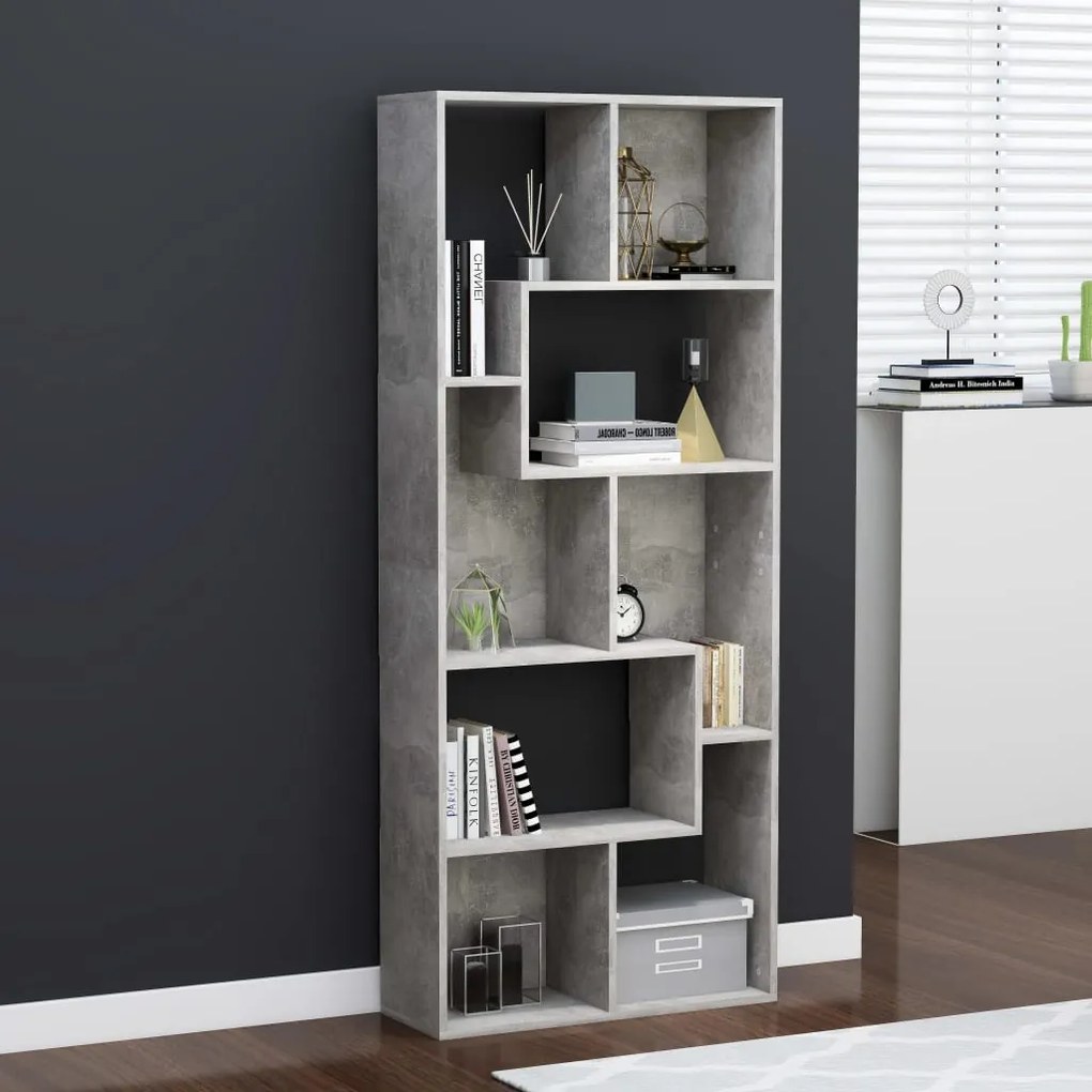 Libreria Grigio Cemento 67x24x161 cm in Legno Multistrato