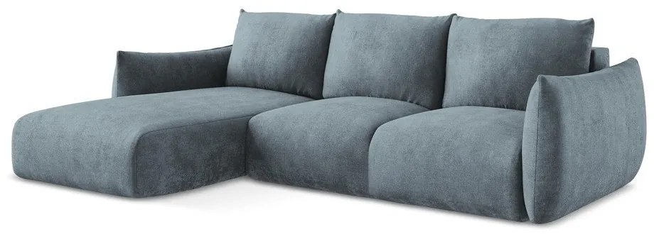 Divano angolare blu allungabile (con penisola a sinistra/con chaise lounge) con rivestimento in ciniglia Leila – Makamii