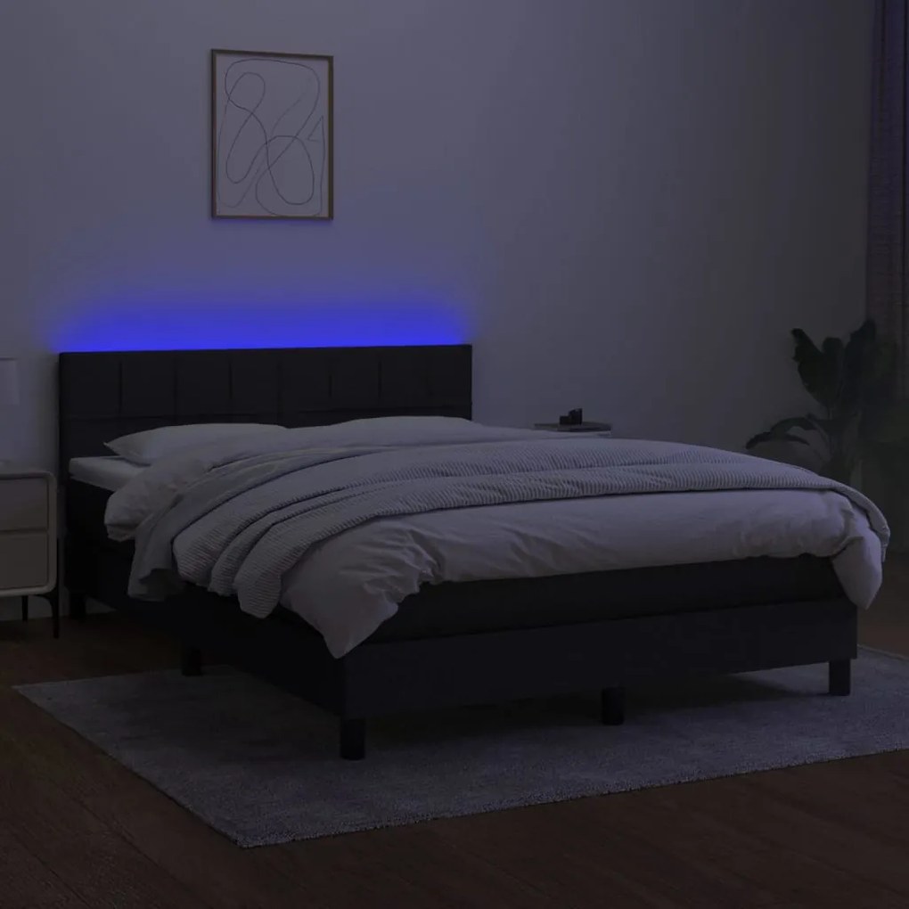 Letto a molle con materasso e led nero 140x200 cm in tessuto