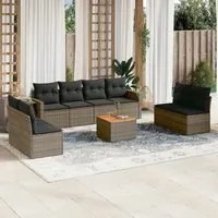 Set Divano da Giardino 9 pz con Cuscini Grigio in Polyrattan 3224527