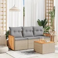 Set Divano da Giardino 4 pz con Cuscini Beige in Polyrattan 3227445