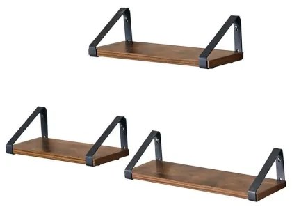 Set di 3 mensole da parete SHELFY marrone/nero